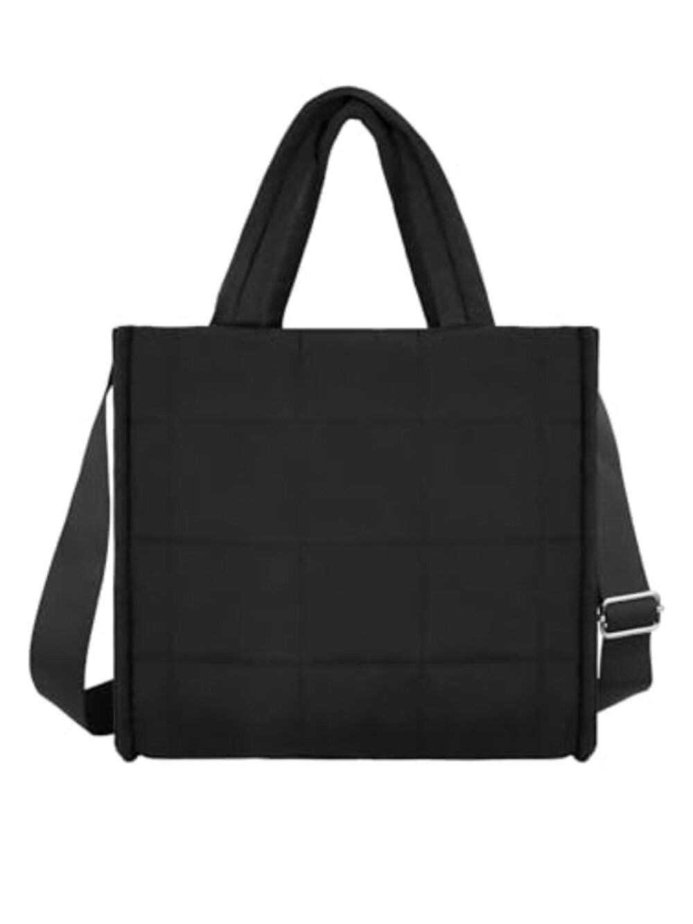 Quilted Nylon Puffer Tote Crossbody Bag Detachable Strap Women Handbag
